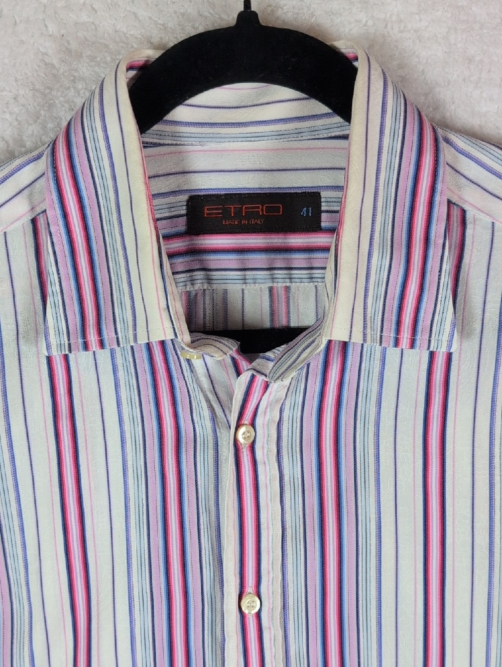 Etro Men's Multi-Stripe Button-Up Shirt in White, Pink & Blue